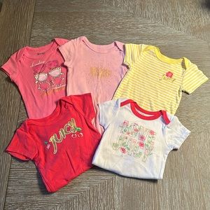 Juicy Couture Set of 5 Onesies 6-9 Mths-EUC